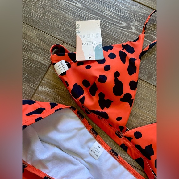 NWT BTFBM Leopard Print 2 pc Bikini Set - Orange and Black size Medium - Picture 12 of 13